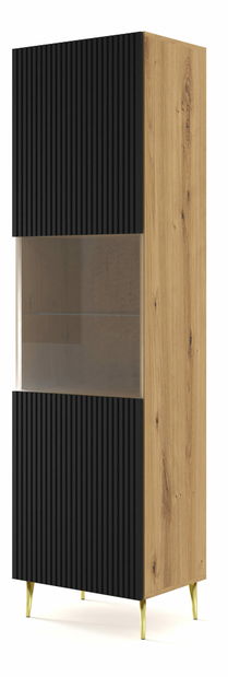 Vitrina 1DS Rowanna (hrast artisan + crna + zlatna)