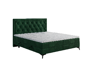 Pat matrimonial Boxspring 140 cm Dustin (tmavoVerde) (cu saltea și sp. depozitare)