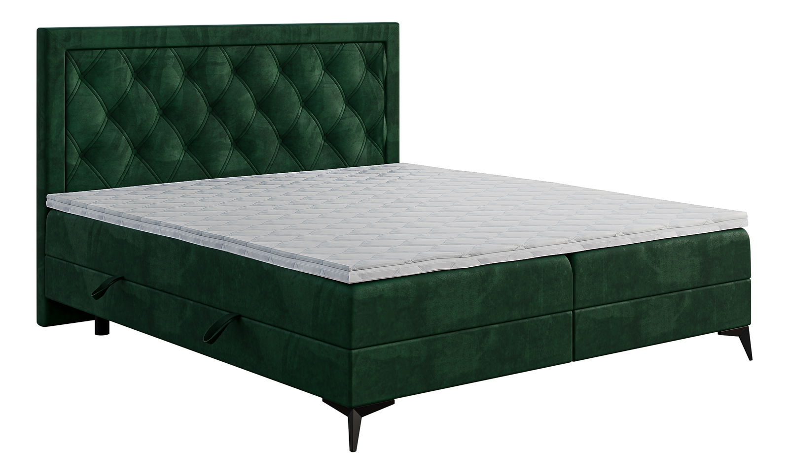 Pat matrimonial Boxspring 140 cm Dustin (tmavoVerde) (cu saltea și sp. depozitare)