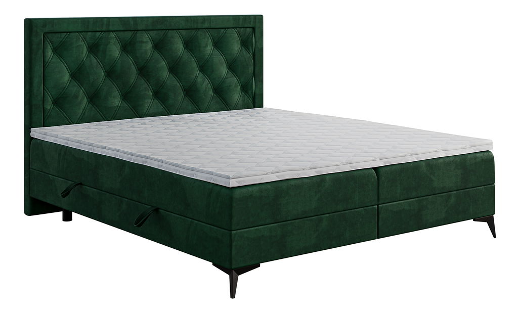 Manželská posteľ Boxspring 160 cm Dustin (tmavozelená) (s matracom a úl. priestorom)