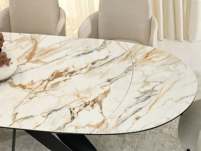 Masă sufragerie Preparan (marmură + negru)