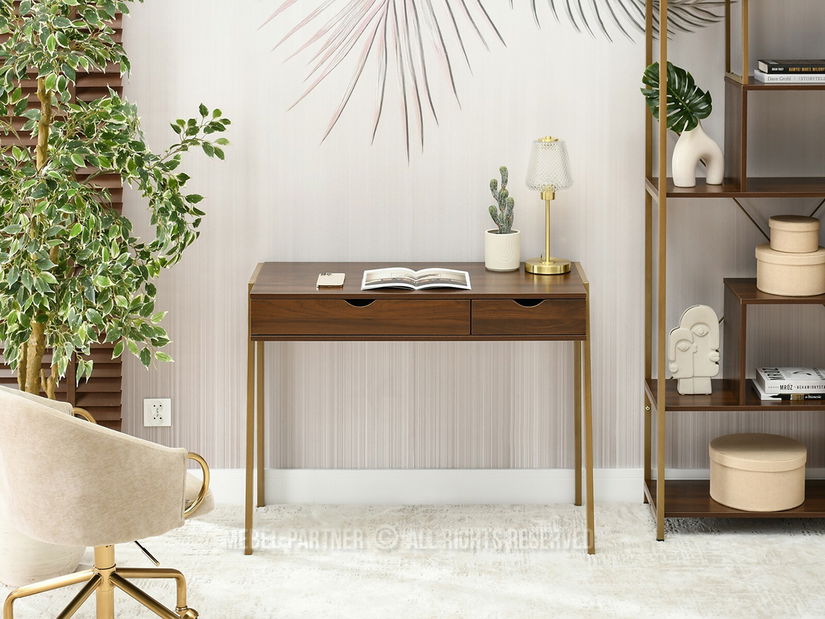 PC asztal Land (dió + arany)