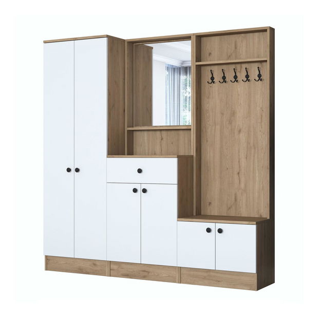 Set za predsoblje Pixie 3 (bijela + orah) (s ogledalom)