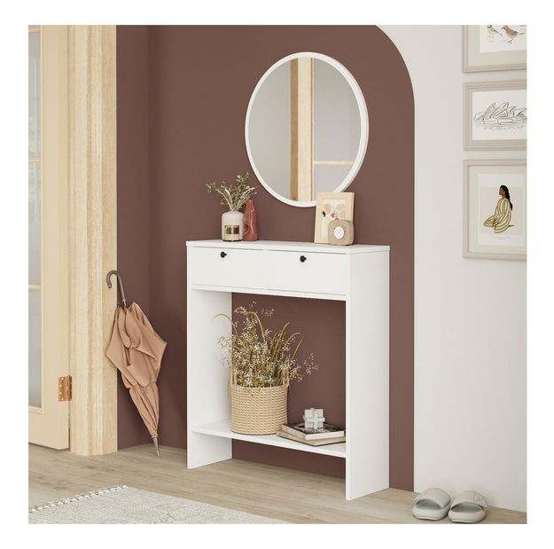 Konzolni stolić Lentorella 1 (s ogledalom) (bijela + crna)