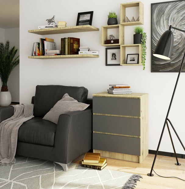 Comodă Kalista II (Stejar artisan + Gri)