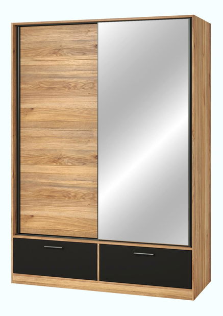 Dulap de haine cu uși culisante Benson MW61 (stejar mauvella + negru) (cu oglindă)
