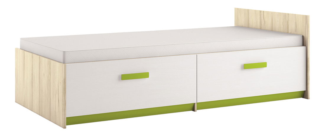 Pat de o persoană 90 cm Best 17 Stejar sălbatic + Alb (cu somieră și spațiu depozitare)