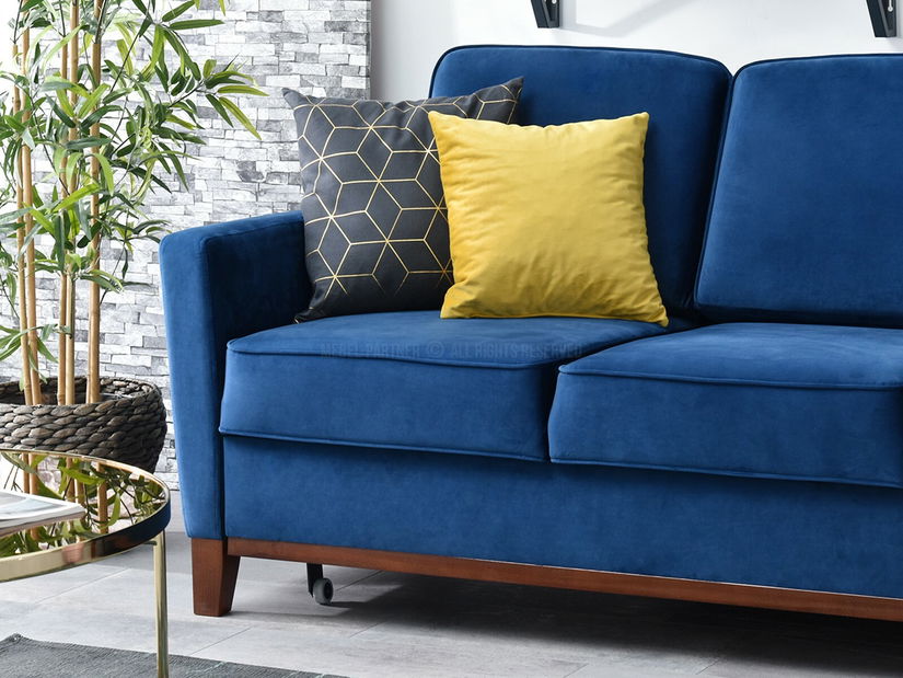 Pohovka dvojsedačka Biblioteca (tmavomodrá + orech)