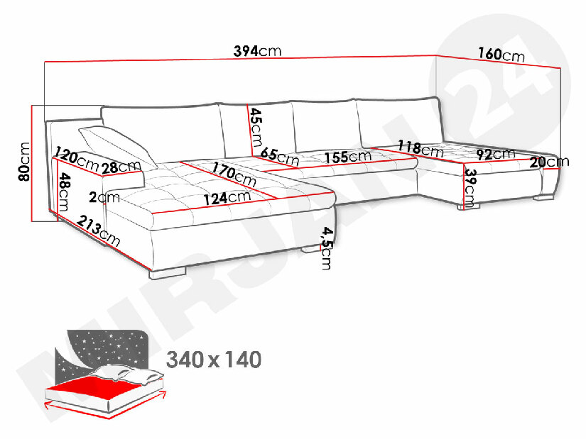 U alakú kanapé Carmine (öko-bőr Soft 017 + Casablanca 2316)