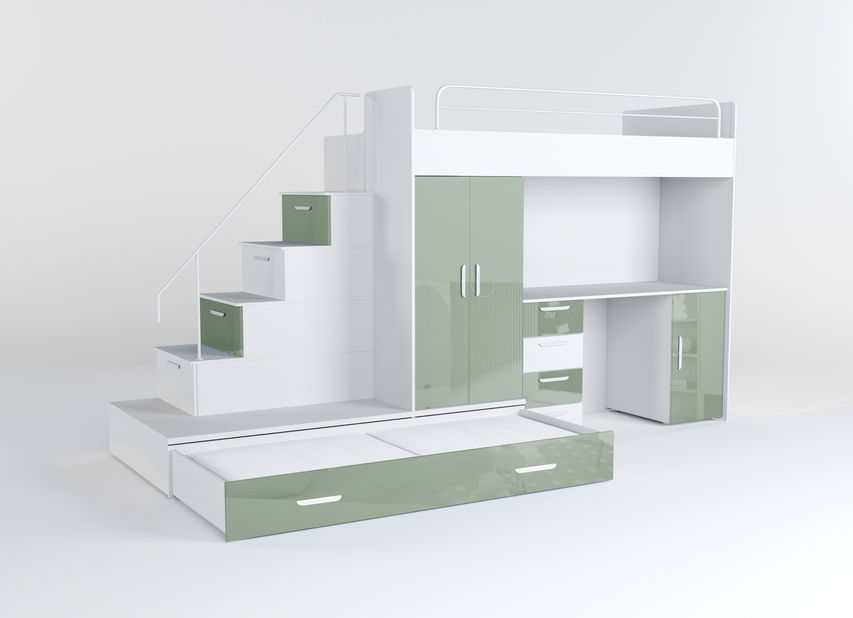 Dječji krevet Ruby V (bijela + mint sjaj) (s podnicom)