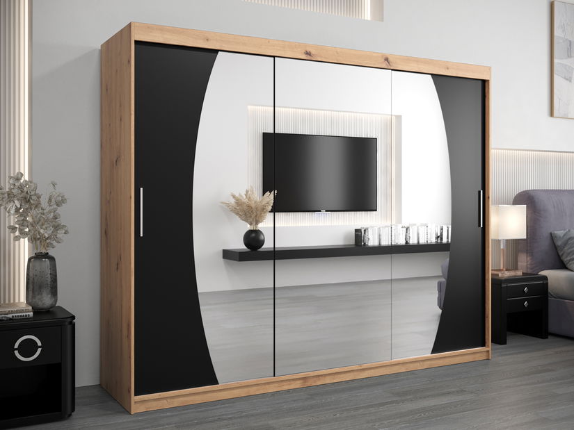 Ormar za garderobu 250 cm Eclipse (hrast artisan + crna mat)