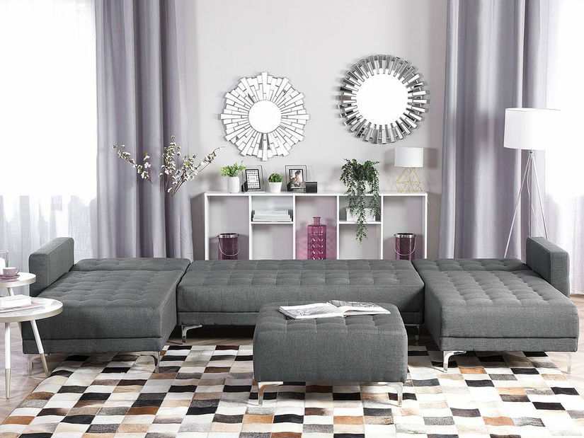 Colțar de grădină în formă de U ABERLADY (gri deschis) (cu taburete)