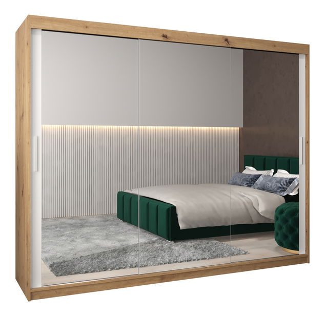 Šatníková skriňa 250 cm Toki 3 (Dub artisan + Biela matná)