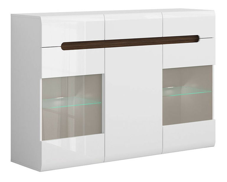 Vitrína BRW Azteca Trio KOM2W1D3S/10/15 (biela + lesk biely) (s osvetlením)
