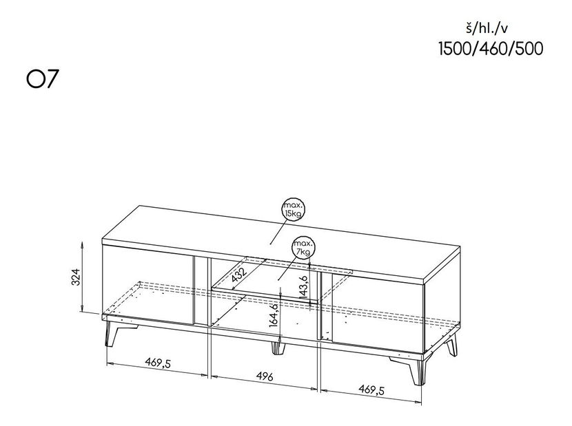 TV asztal typ O7 Onley (fényes fehér + riva tölgy)