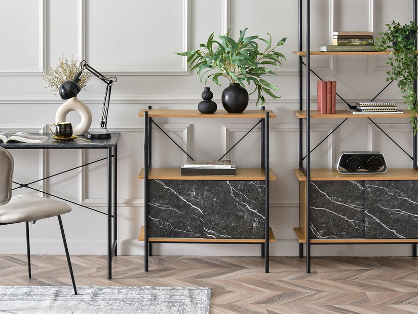 Regál Almasa A2 (čierny mramor + čierna)