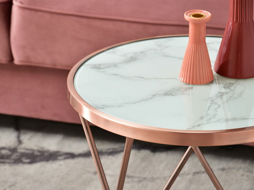 Konferenčný stolík Armin S (biely mramor + medená)