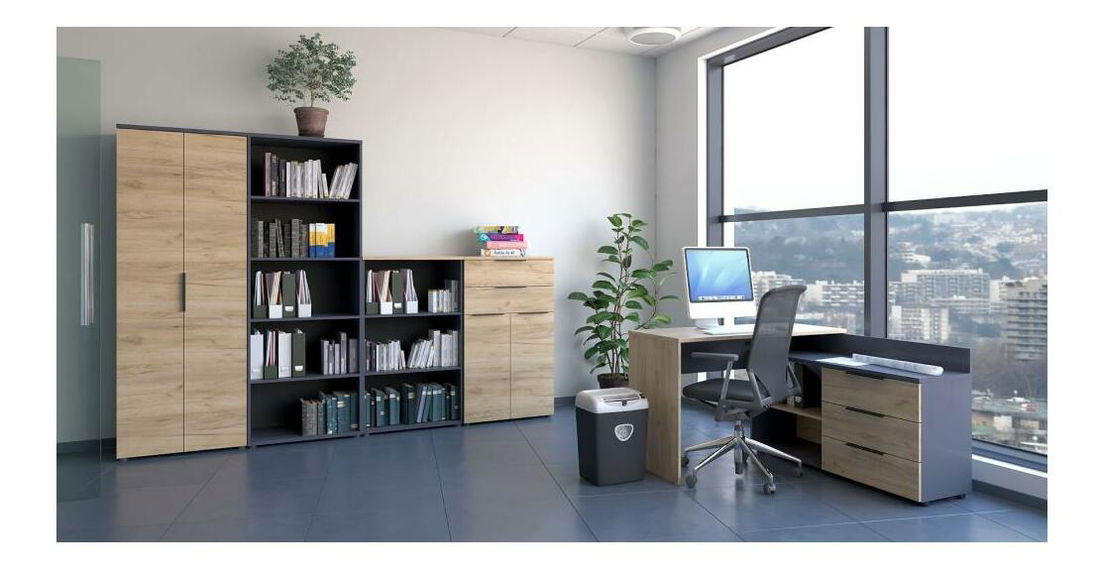 Set mobilier birou Klodekas (grafit + stejar artisan)