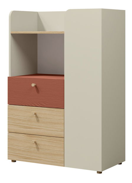 Ruhásszekrény Yoda 7 (világos bézs + olajozott tölgy + korall)