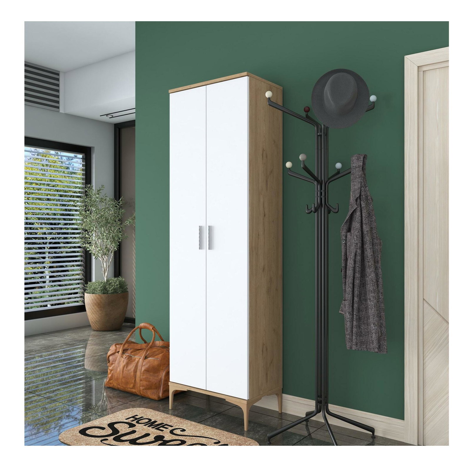 Dulap de haine Daboko 2 (nuc + alb)