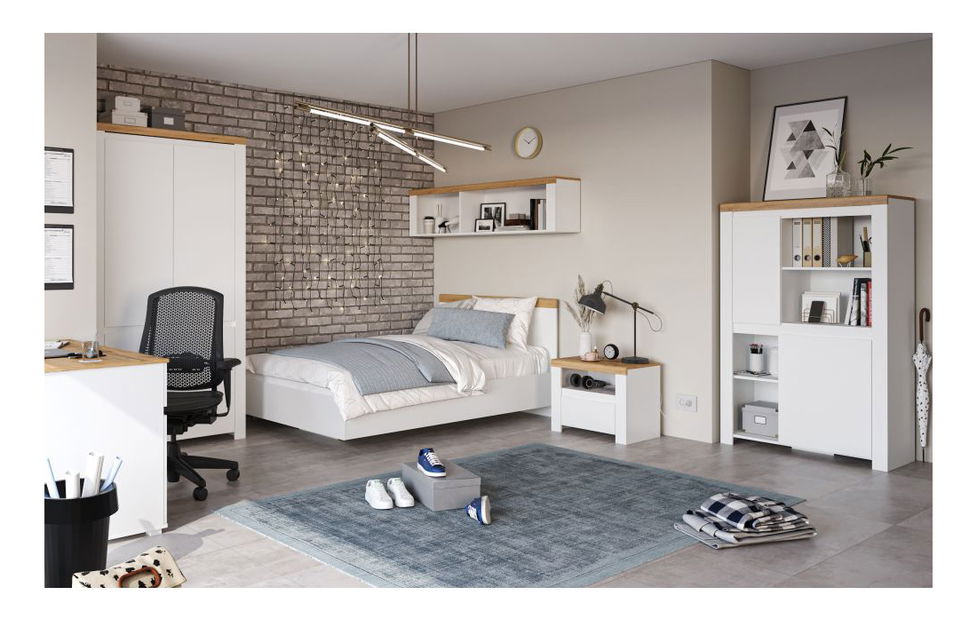 Pat de o persoană 90 cm Valgo 90 (alb + Stejar wotan)