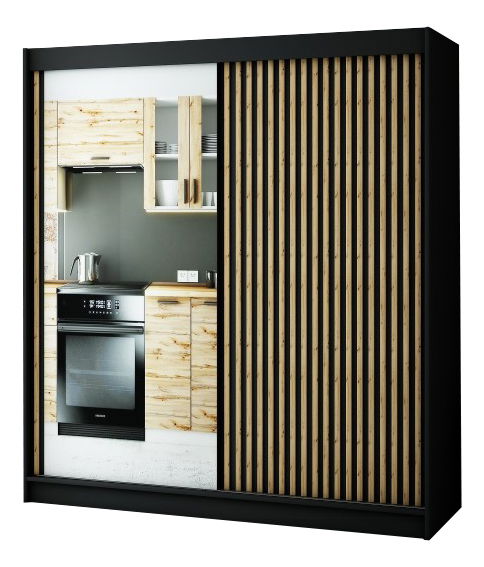 Ruhásszekrény 200 cm Ladonna 2 (matt fekete) (tükörrel)