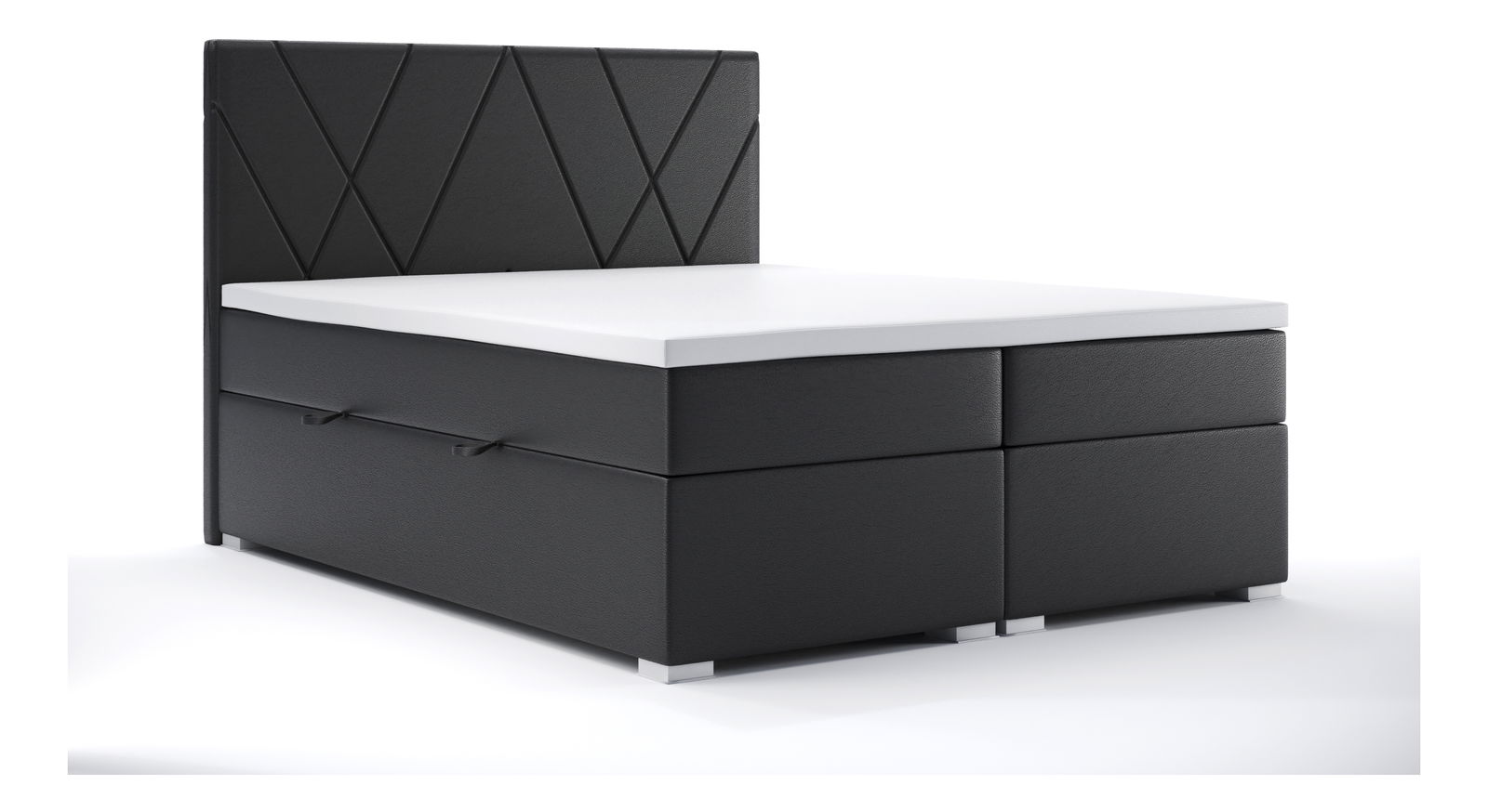 Pat matrimonial Boxspring 140 cm Lanarra (Negru piele ecologică) (cu sp. depozitare)