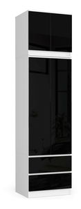 Dulap de haine Slots (alb + negru lucios) (cu suprastructură)