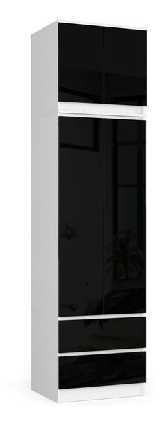 Dulap de haine Slots (alb + negru lucios) (cu suprastructură)