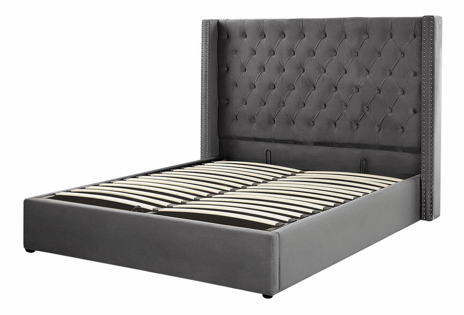 Pat matrimonial 160 cm LUBECK (poliester) (gri) (cu somieră) *vânzare stoc