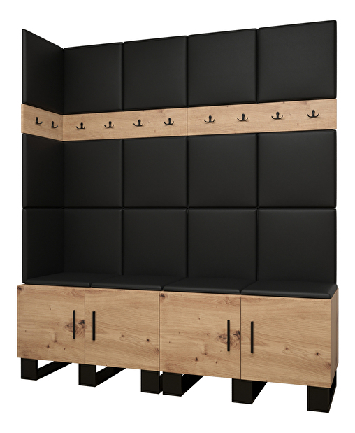 Set mobilier pentru hol Amanda 12 (Stejar artisan + piele ecologică Negru)