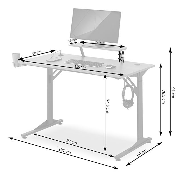 PC asztal Matts 115 (tölgy + fekete)