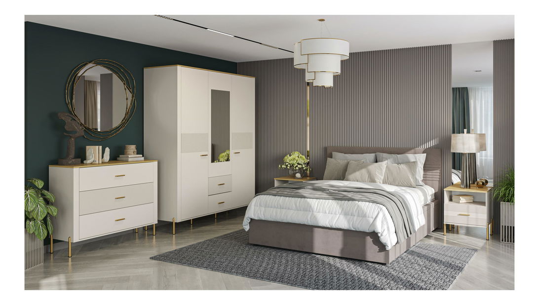 Ormar za garderobu Reiteradas (kašmir + kameni hrast) (s ogledalom)