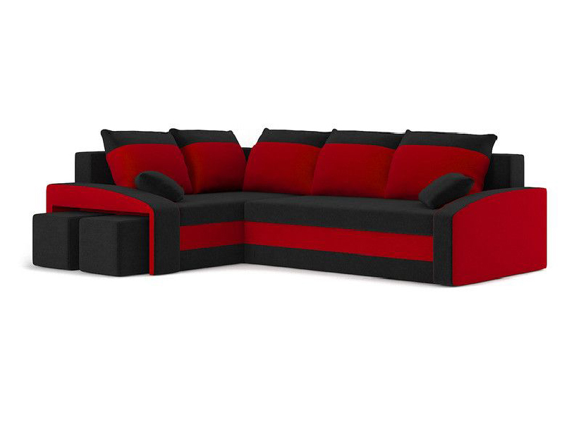 Rohová sedačka Gyan (čierna + červená) (s taburetkou) (s bonell pružinami) (L)