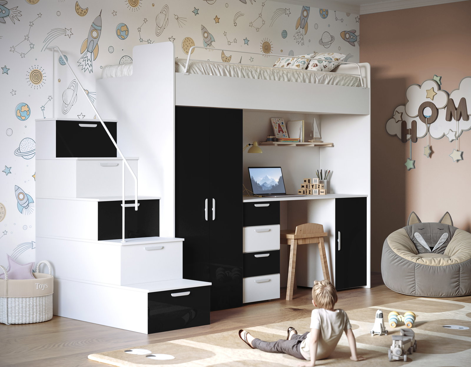 Pat pentru copii Ruby IV S (Alb + negru) (Cu somieră)