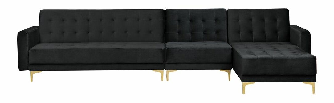 Rohová sedacia súprava s taburetkou Aberde (čierna) (L)