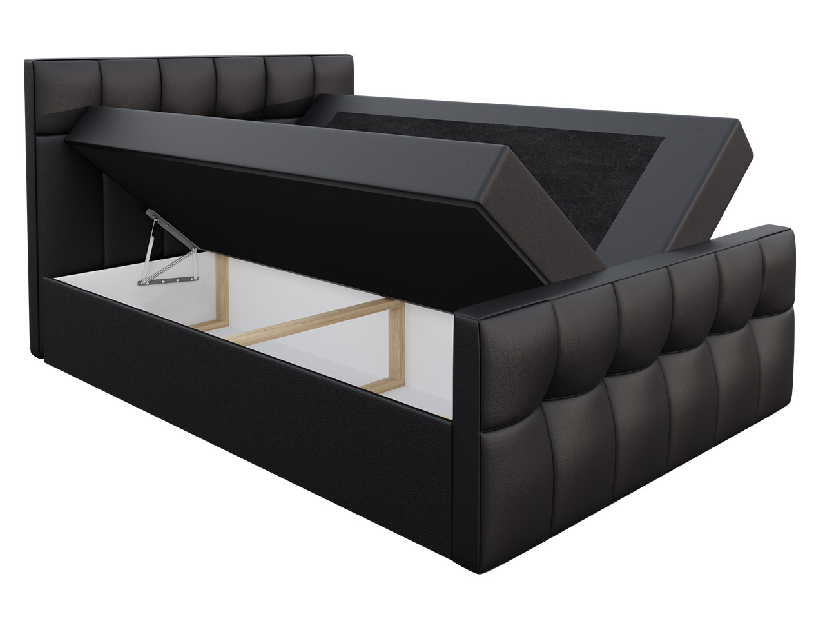 Pat matrimonial Boxspring 200 cm Larnaka (negru piele ecologică) *vânzare