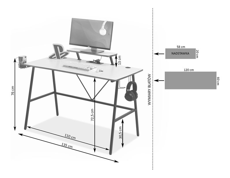 PC stolík Stigma (biela + čierna)