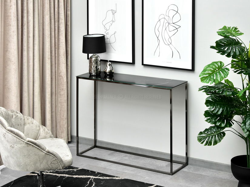 Konzolový stolík Bella Kons (čierny mramor + čierna)