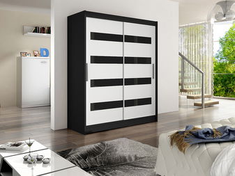 Šatníková skriňa Walton 4 (čierna + biela + čierna lacobel)