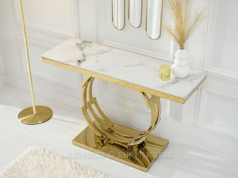 Măsuță consolă Tess (marmură albă + auriu)