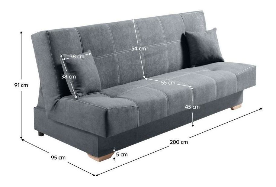 Sofa na razvlačenje Gona (siva) (s prostorom za odlaganje)