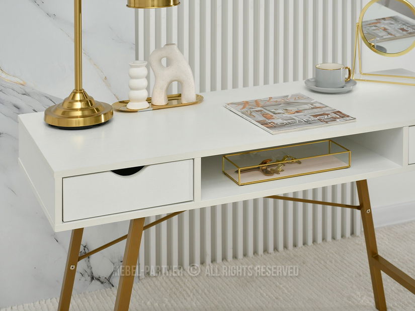 Masă PC Gavon (lemn alb + auriu)