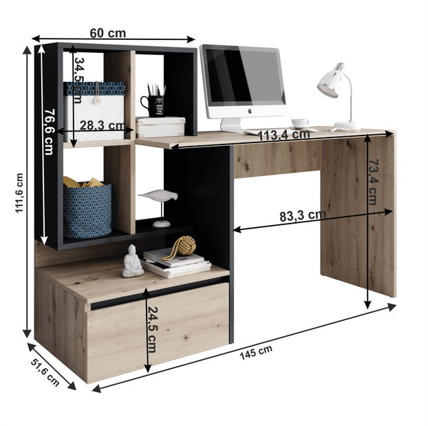 PC stolík Nurvo (dub artisan + grafit)