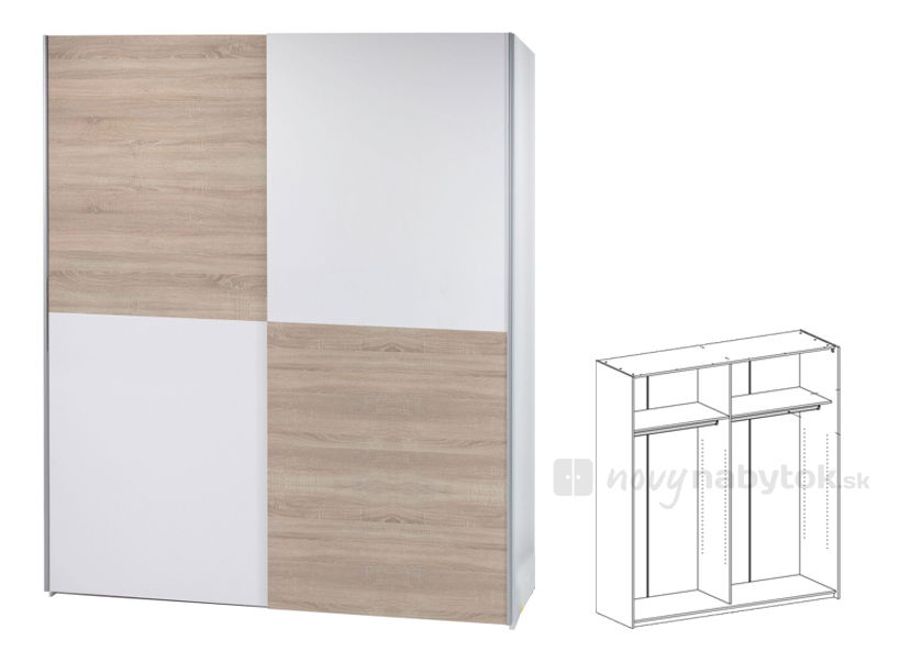 Ruhásszekrény Victor 2 fehér + szonoma tölgy (sakktábla)