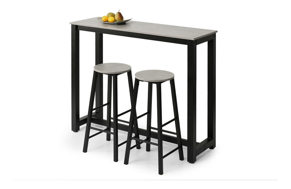 Set masă scaune pentru sufragerie Remma (beton + negru) (pentru 2 persoane)