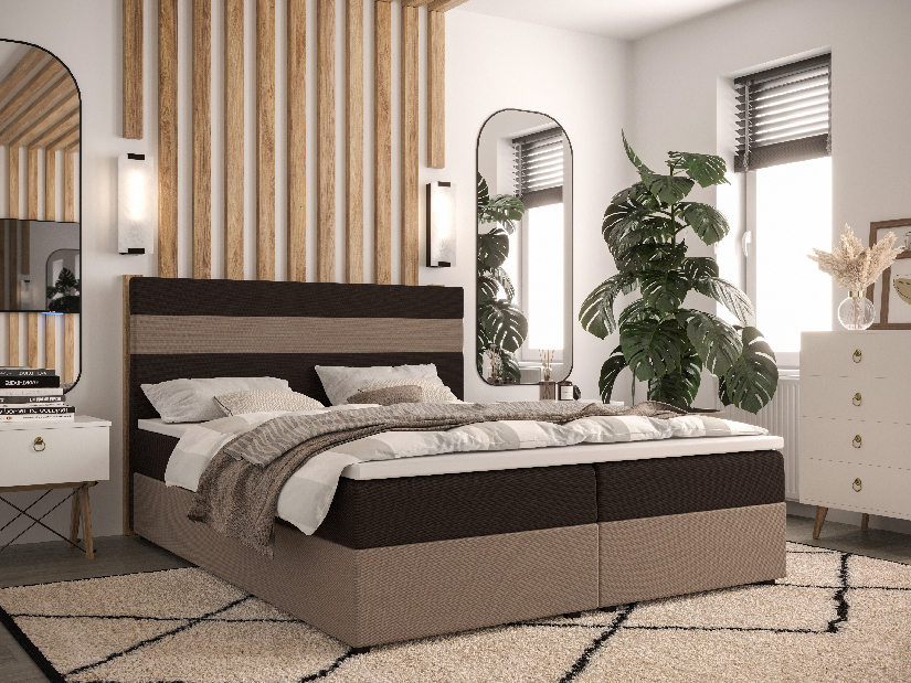 Franciaágy Boxspring 180 cm Locos Comfort (sötétbarna + világosbarna) (matraccal és tárolóhellyel)