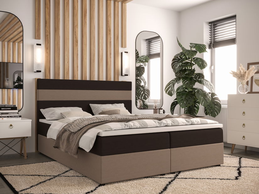 Bračni krevet 180 cm Locos (tamnosmeđa + svijetlosmeđa) (s madracem i prostorom za odlaganje)