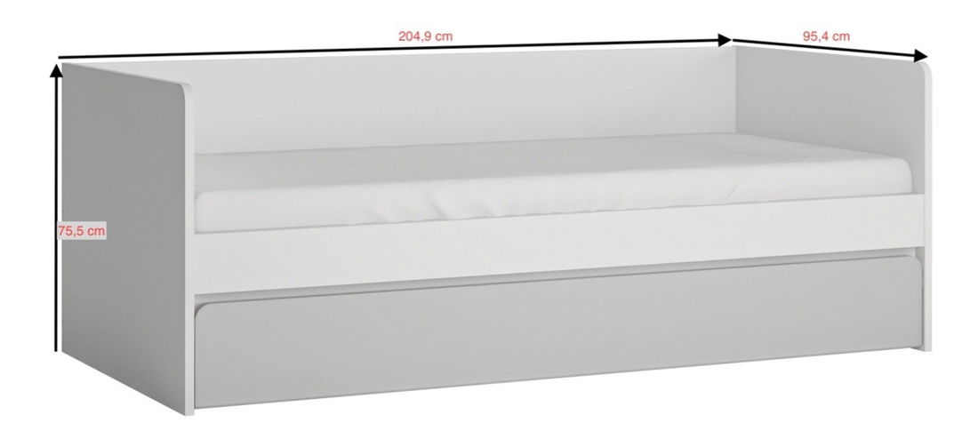 Pat de o persoană 90 cm Albunus Z01 (Alb alpin + Gri lucios) (cu somieră) 