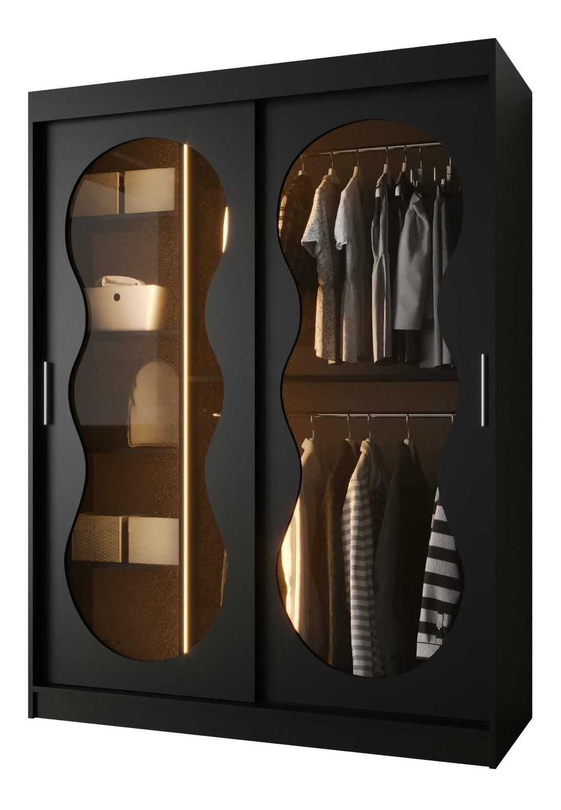 Ruhásszekrény 150 cm Boomer 3 (fekete) (világítással)